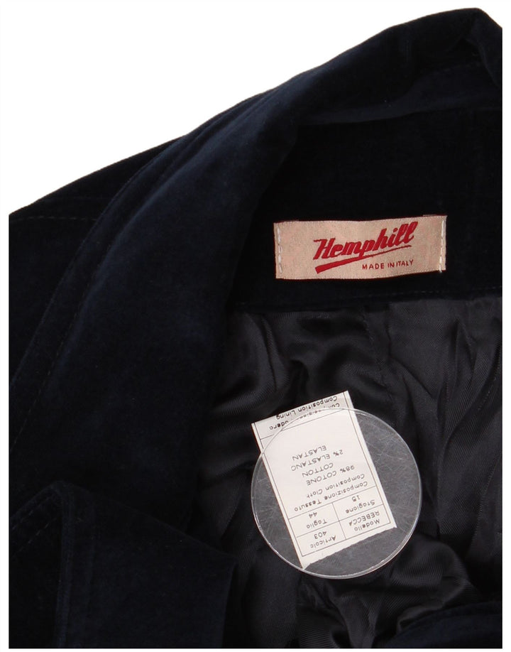 Vintage mujer 2 botones terciopelo Blazer chaqueta IT 44 algodón azul marino medio