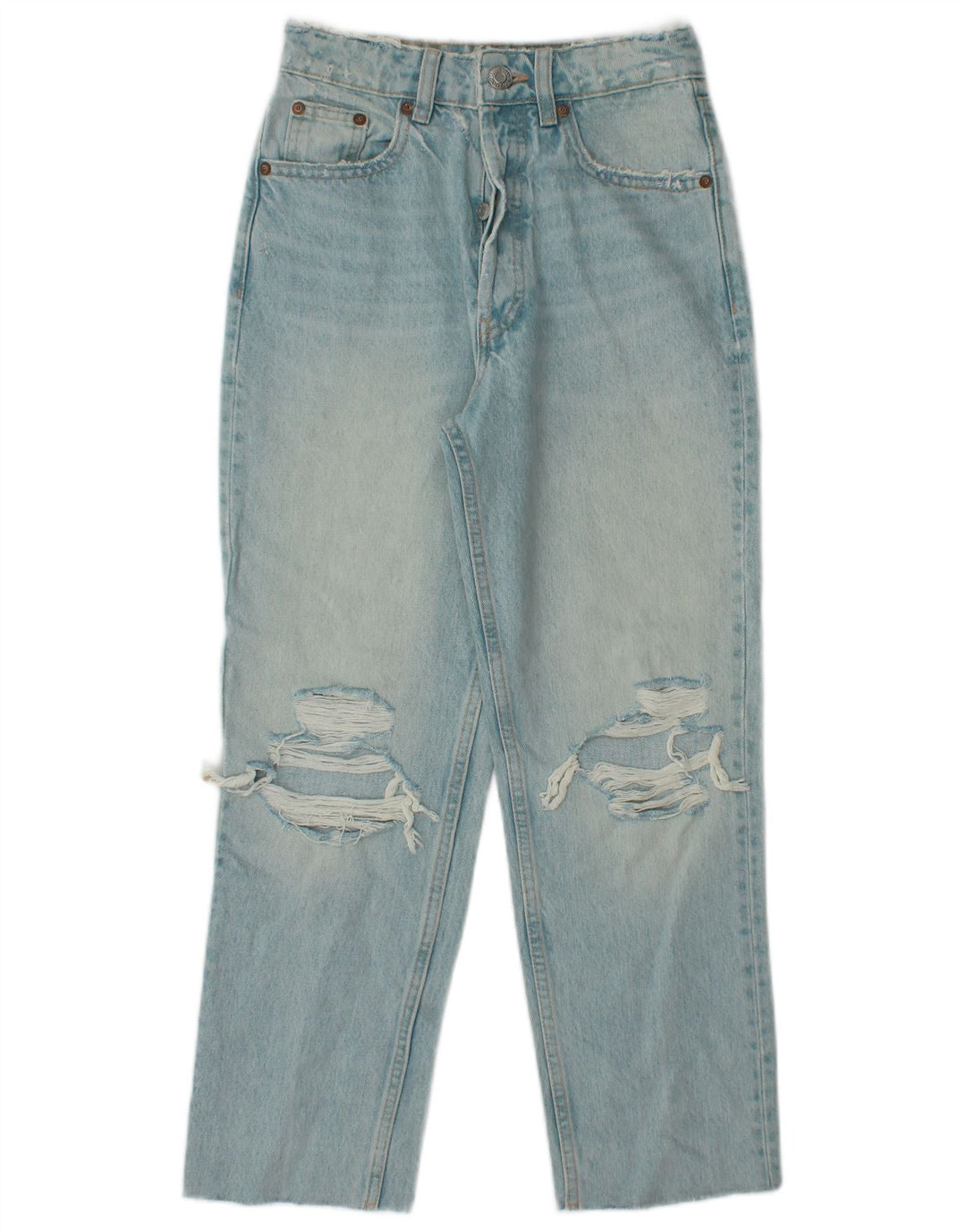 Zara Jeans Sueltos Desgastados para Mujer EU 32 2XS W22 L31 Azul Metálico