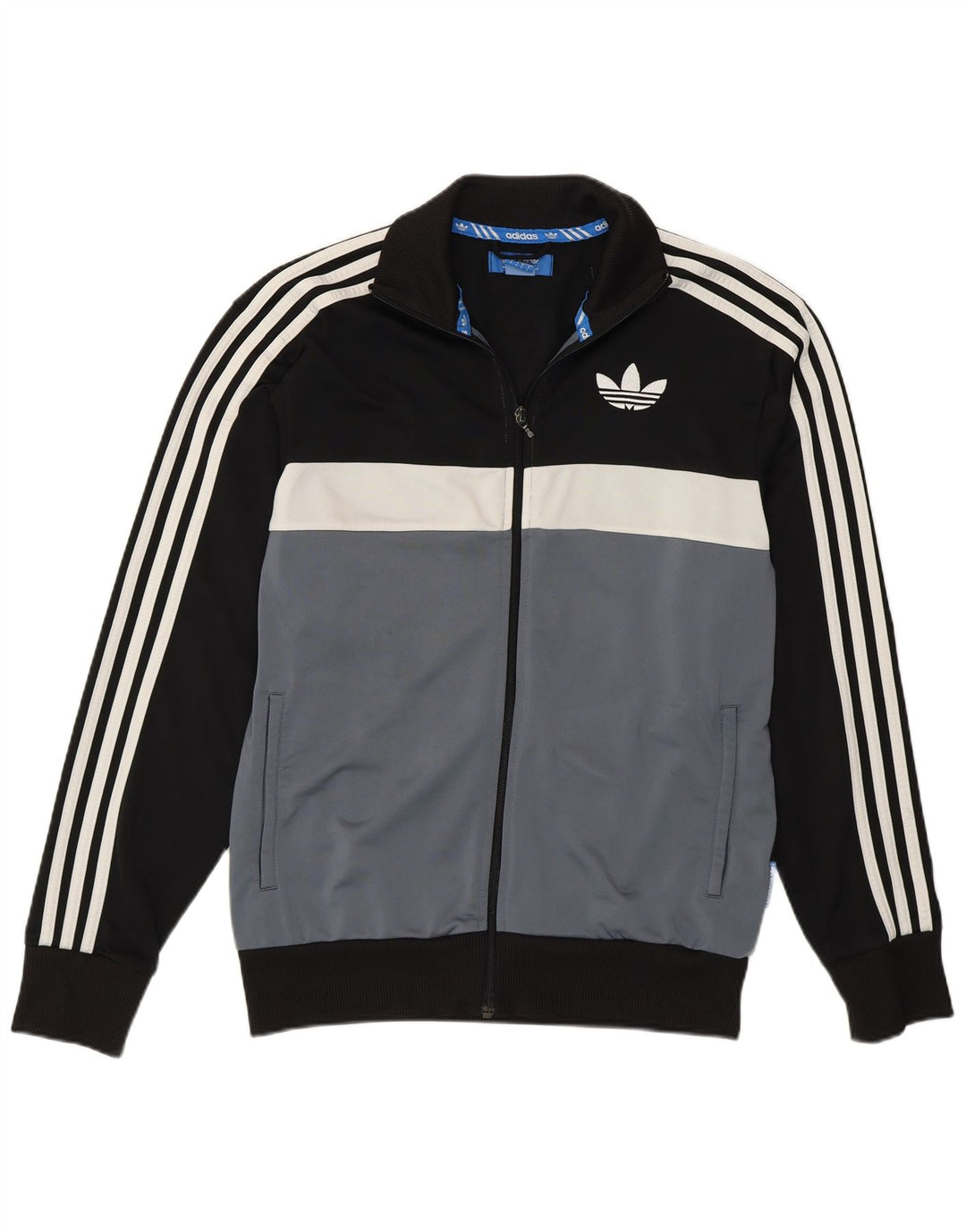 Adidas Hombre Chándal Top Chaqueta Pequeña Negro Colorblock Poliéster