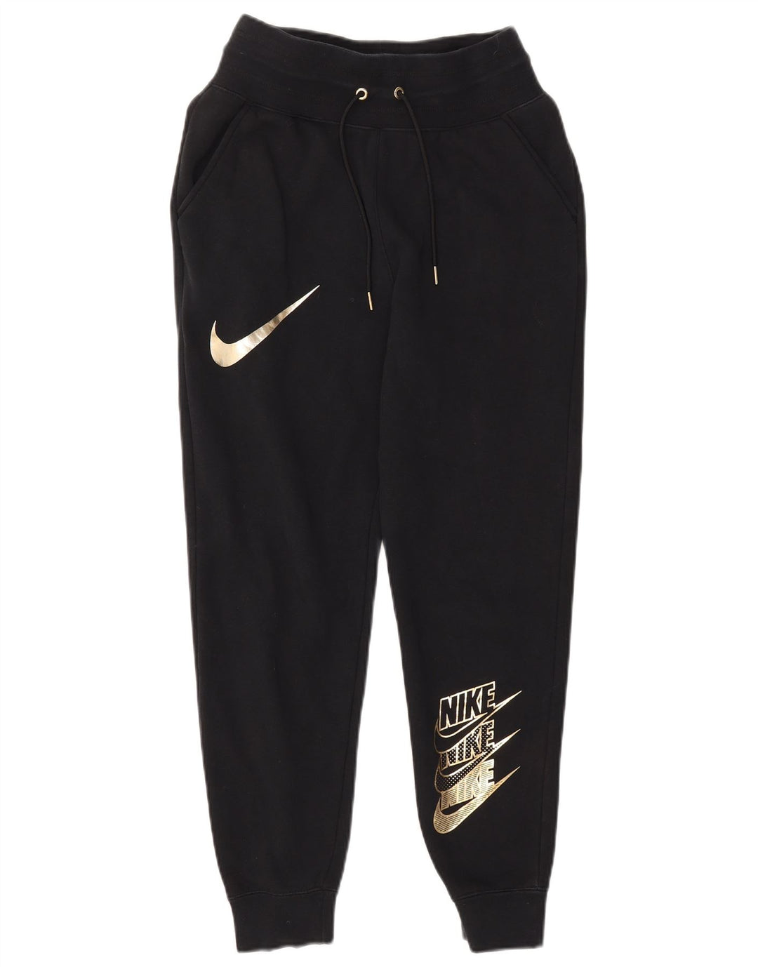 NIKE Mujer Graphic Chándal Pantalones Joggers UK 10 Small Negro Algodón