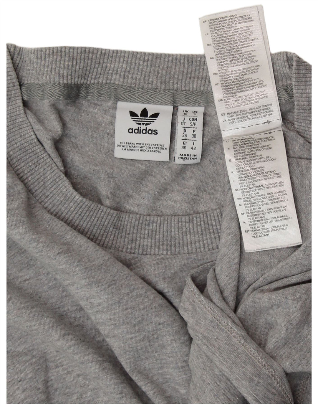 ADIDAS Camiseta extragrande para mujer Top UK 10 Small Grey Cotton