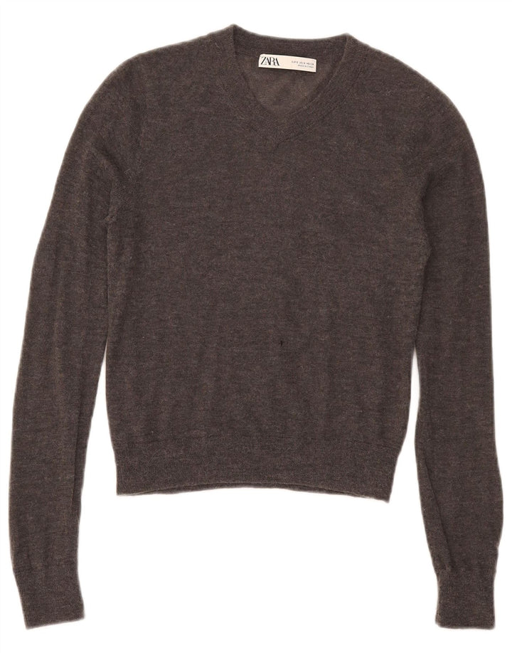 Zara Mujer Crop V-Cuello Jersey Jersey UK 10 Small Gris