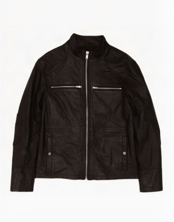 BARNEYS Chaqueta de cuero para hombre UK 38 Medium Black
