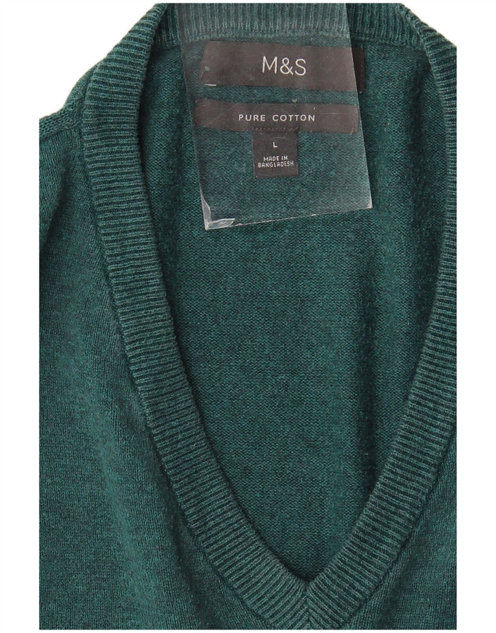 Marks & Spencer Jersey con cuello en V para hombre, talla grande, algodón azul