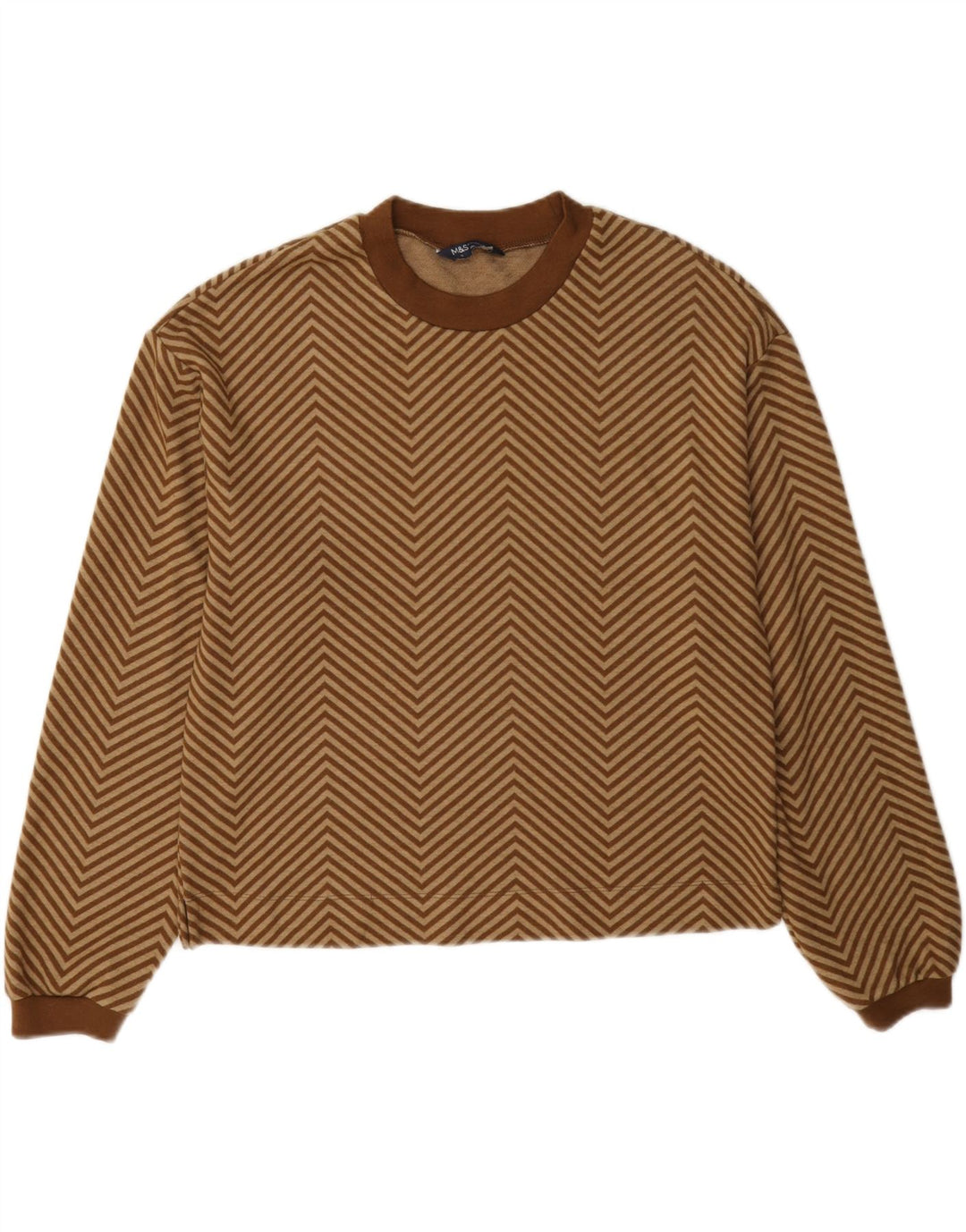 Marks & Spencer - Jersey de cuello redondo para mujer, talla 40, color marrón medio, Chevron