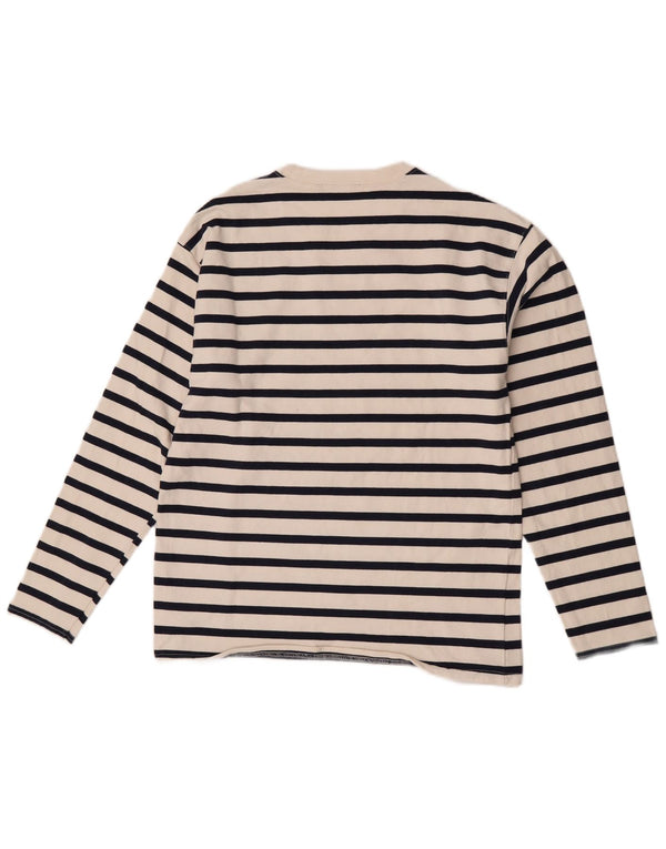 Zara Mujer Top Manga Larga UK 42 Mediano Rayas Blancas