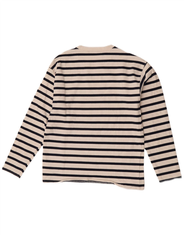 Zara Mujer Top Manga Larga UK 42 Mediano Rayas Blancas