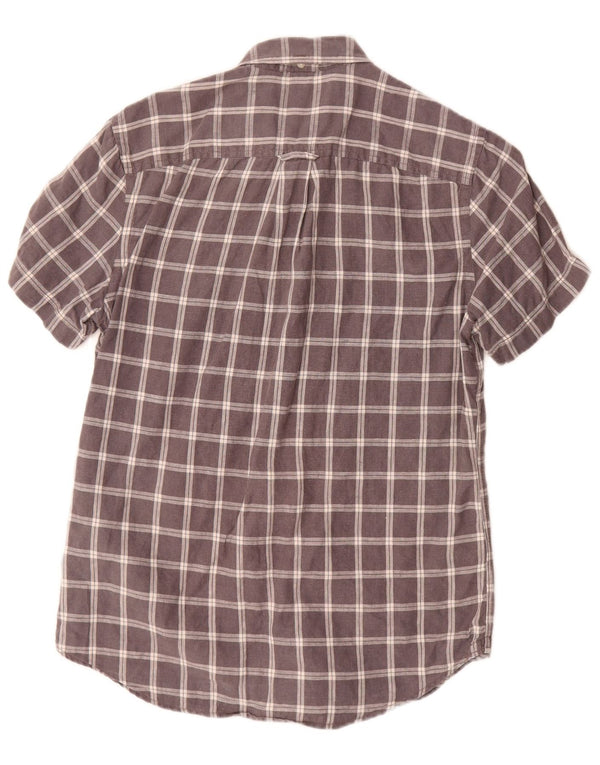 Timberland Camisa Slim Fit De Manga Corta Para Hombre De Lino A Cuadros Gris Pequeño