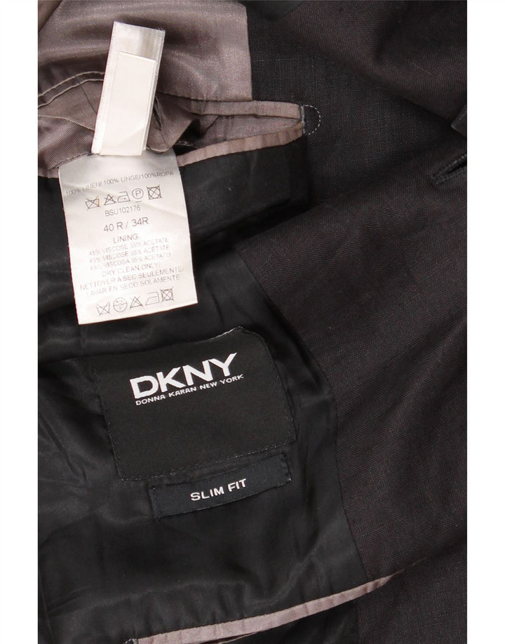 DKNY Chaqueta tipo blazer entallada con 1 botón para hombre UK 40 Large Lana negra