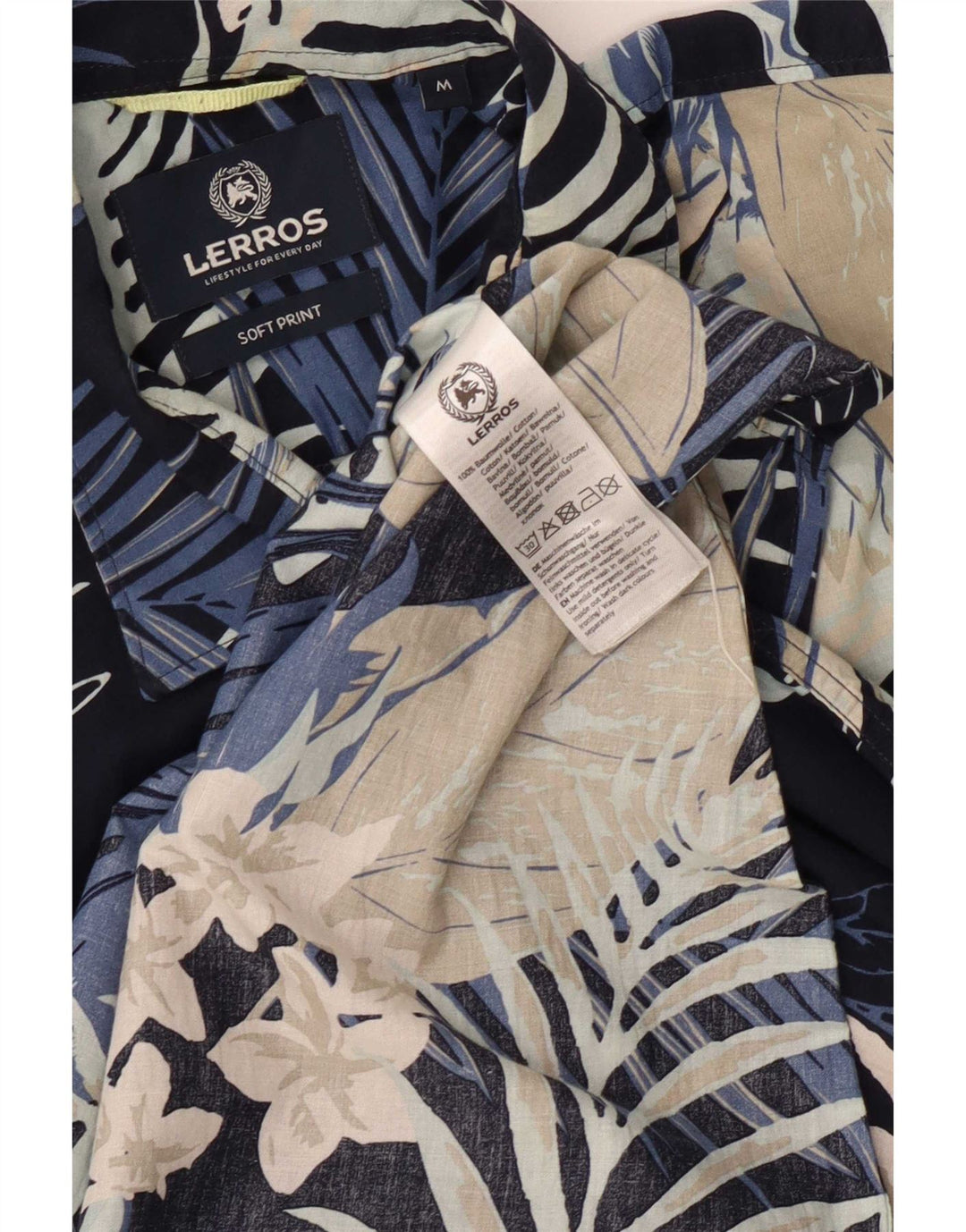 Lerros Camisa Manga Corta Hombre Algodón Floral Azul Marino Mediano