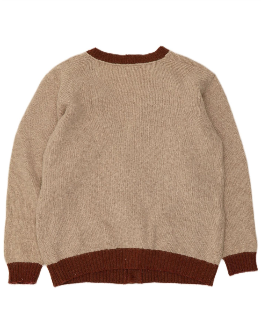 Vintage hombres Cardigan suéter pequeño beige Argyle/lana de diamante