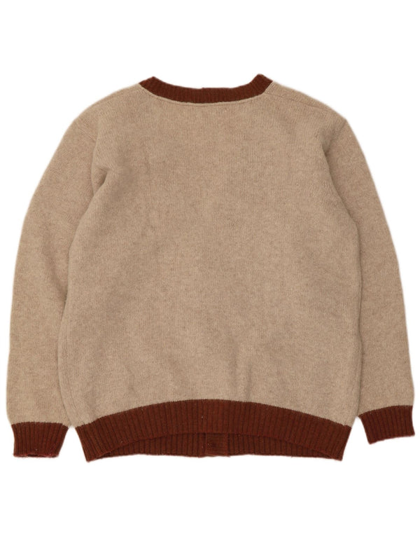 Vintage hombres Cardigan suéter pequeño beige Argyle/lana de diamante
