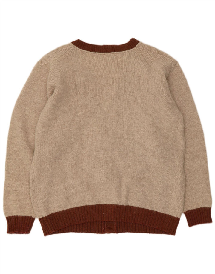 Vintage hombres Cardigan suéter pequeño beige Argyle/lana de diamante