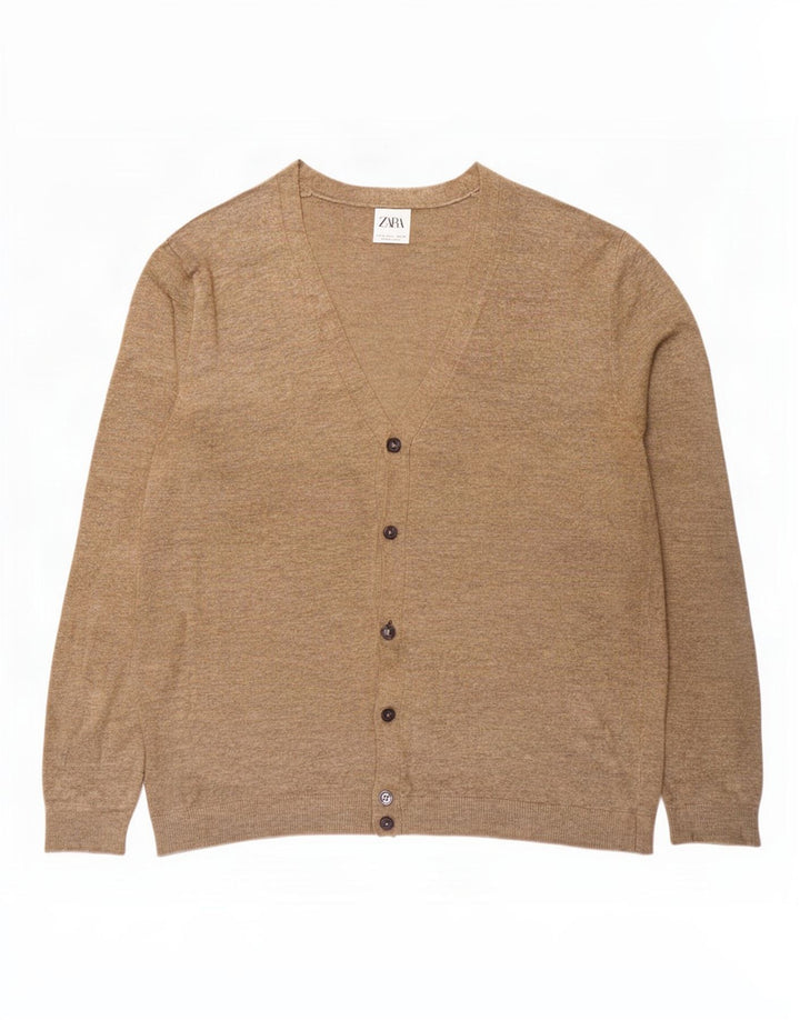 Zara Hombre Cárdigan Suéter Grande Beige