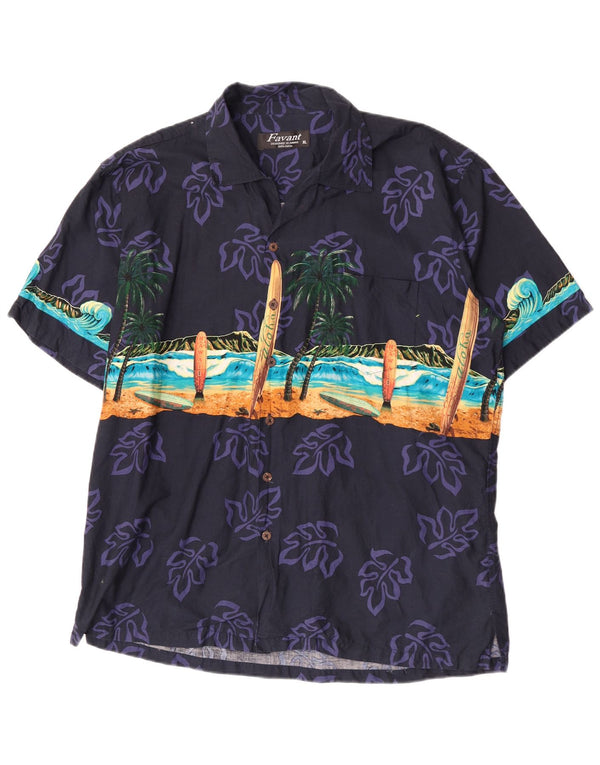 Favant Camisa hawaiana de manga corta para hombre XL Algodón morado