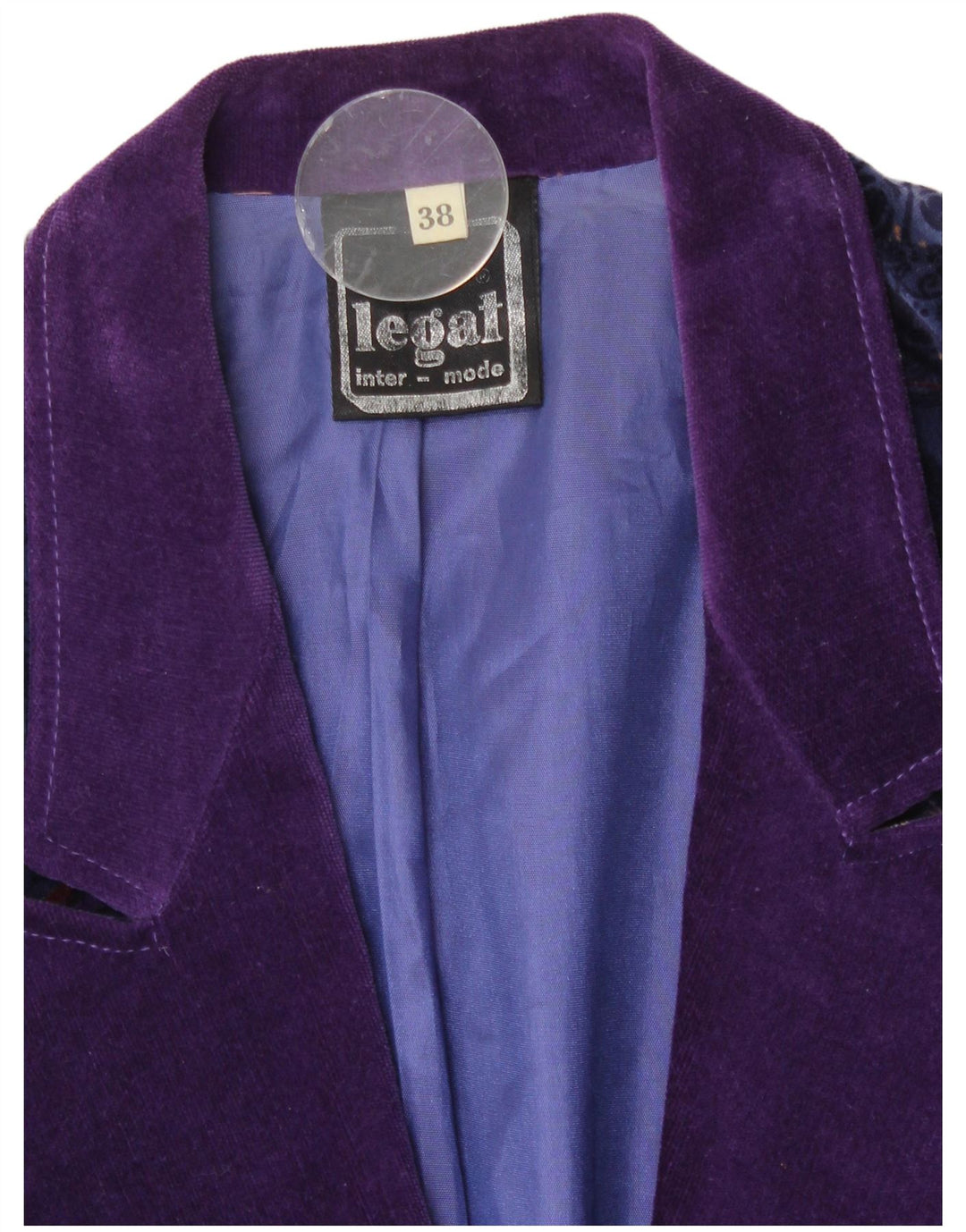 Vintage mujer 1 botón terciopelo Blazer chaqueta EU 38 medio azul marino floral