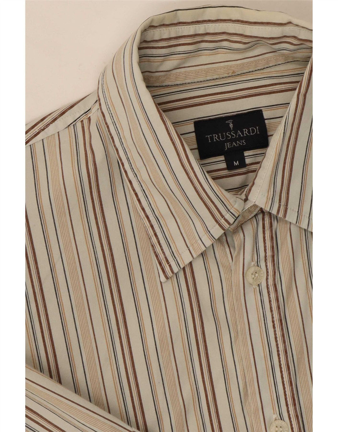 Camisa de Manga Corta para Hombre Trussardi Jeans Talla M Beige a Rayas