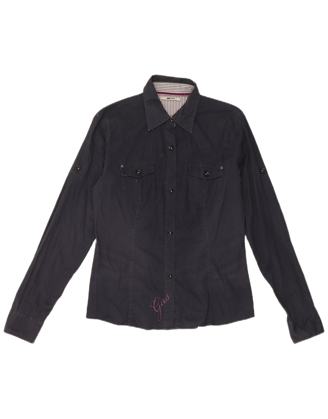 Camisa Gas Mujer UK 40 Mediana Azul Marino Algodón