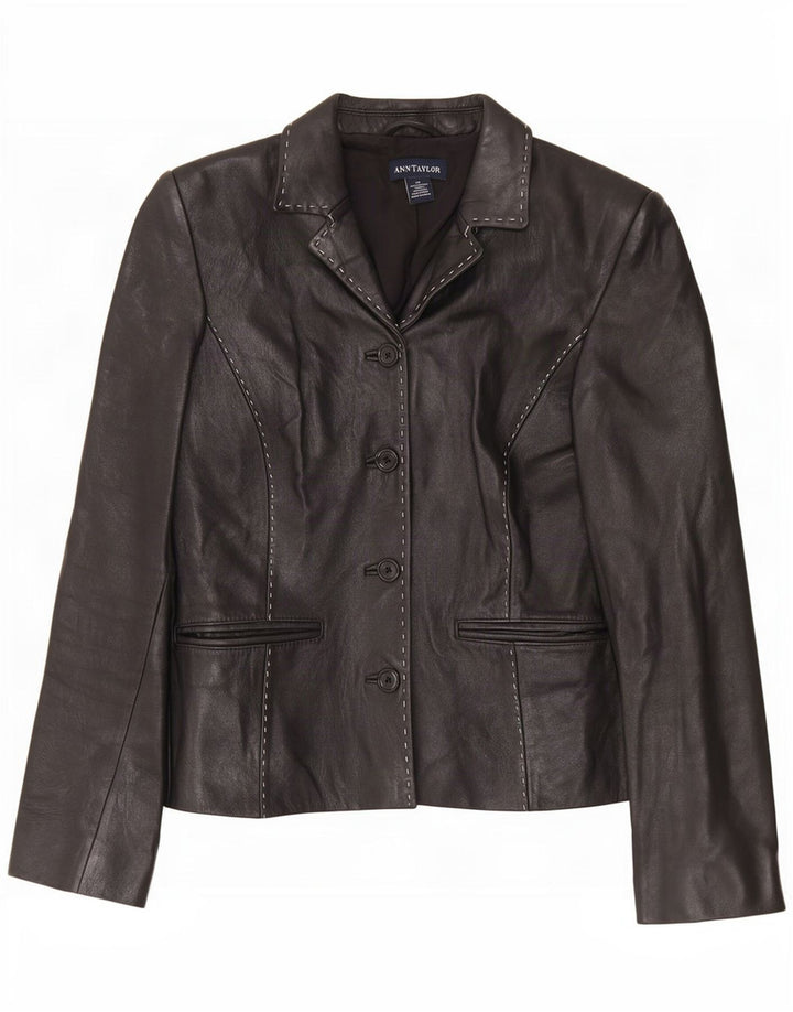 Ann Taylor Chaqueta Blazer de Cuero con 4 Botones para Mujer UK 6 XS Negro