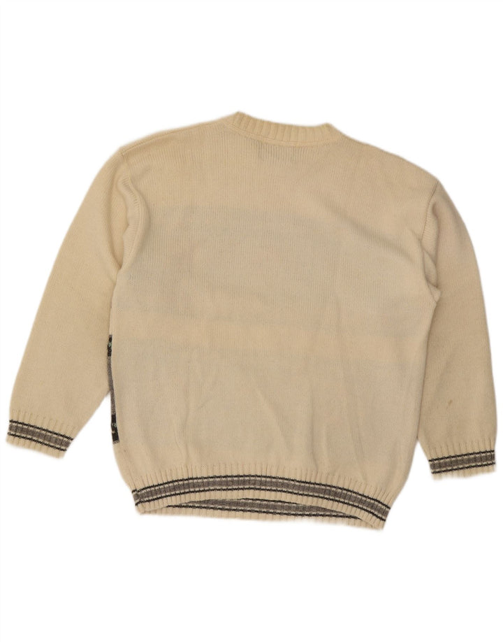Tobia System Jersey de cuello redondo para hombre, color beige medio, geométrico