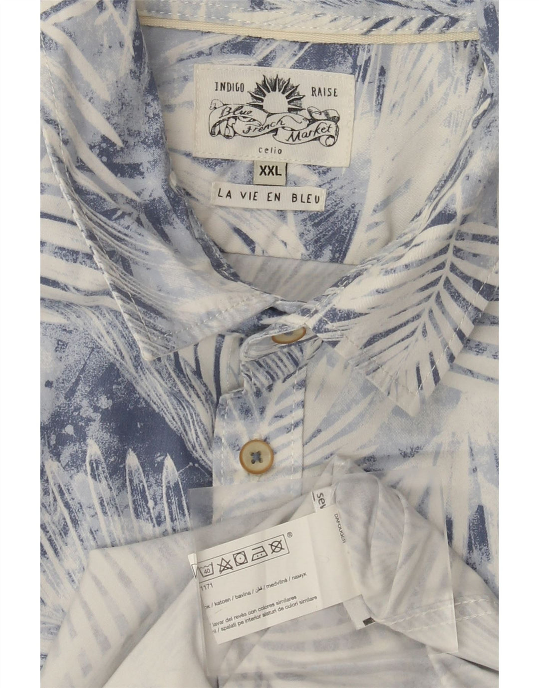 Celio Camisa de manga corta para hombre 2XL Algodón floral azul