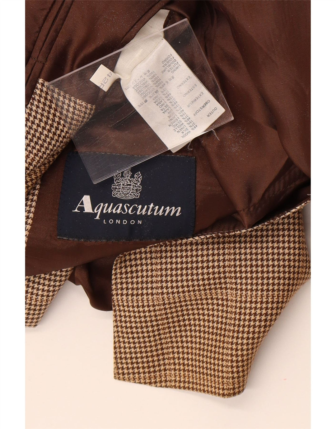 Aquascutum Chaqueta tipo blazer de 2 botones para hombre UK 42 XL Lana de pata de gallo marrón