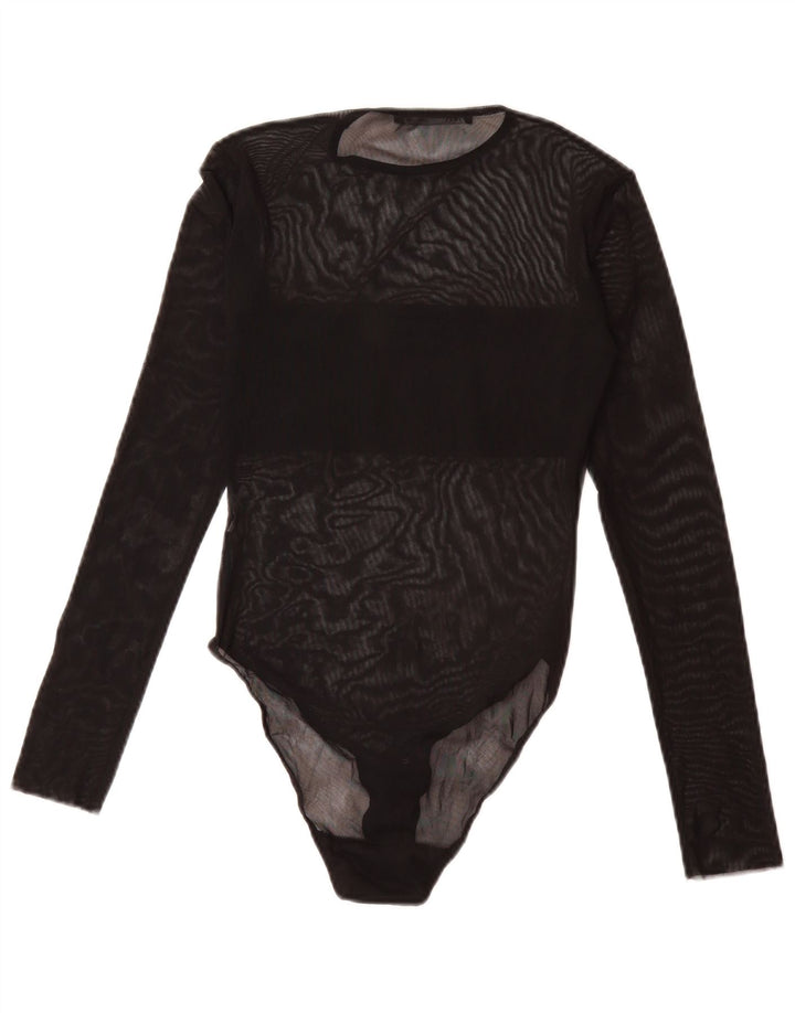 ZARA Womens See Through Long Sleeve Bodysuit UK 4 XS Black