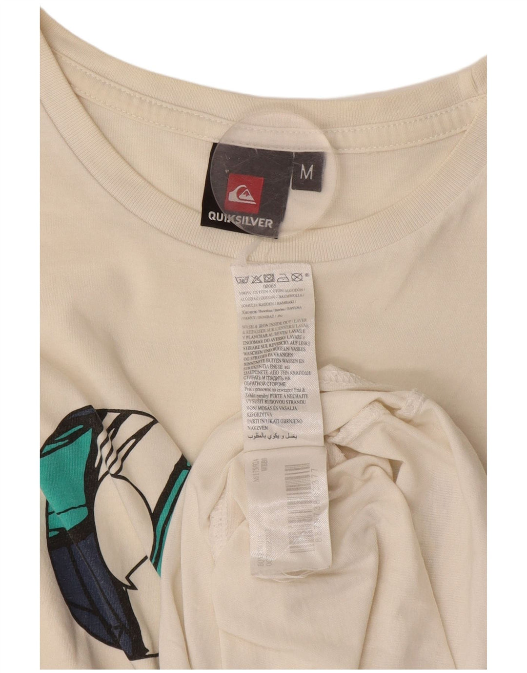 Quiksilver Camiseta gráfica para hombre Top mediano de algodón blanco roto