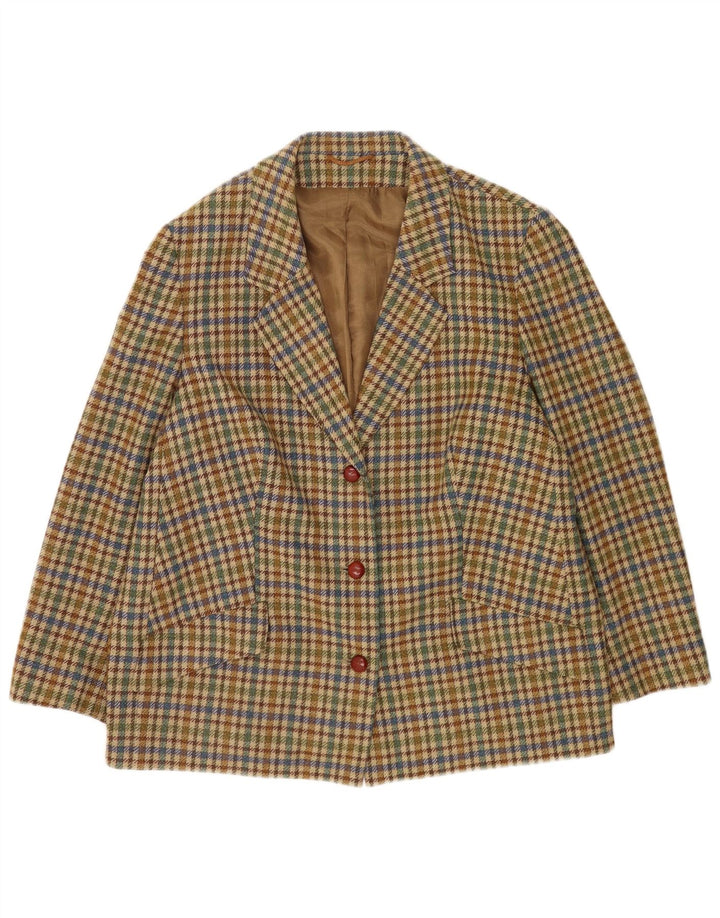 Vintage mujer 3 botones Blazer chaqueta Reino Unido 20 2XL Beige Houndstooth