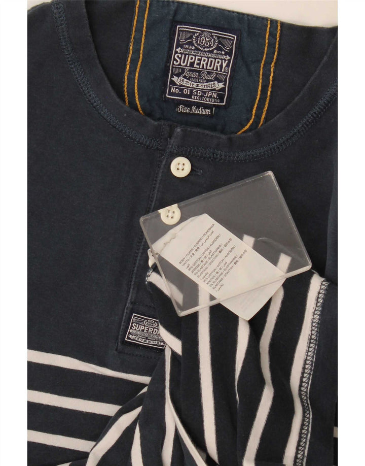 Superdry Hombre Regular Top Manga Larga Algodón A Rayas Azul Marino Medio