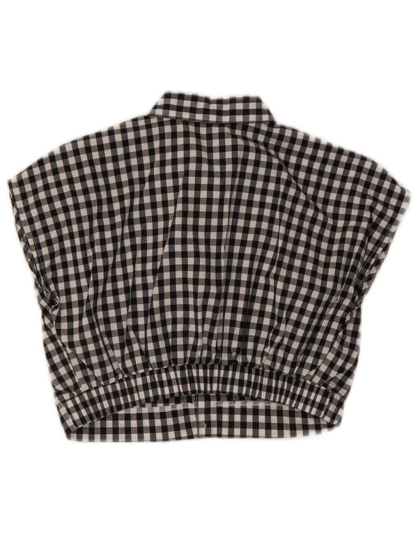 Blusa tipo camisa corta de manga corta para mujer vintage UK 10 Small Black Gingham
