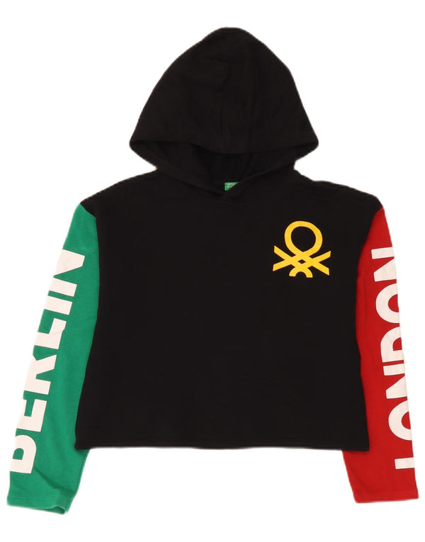 Benetton Jersey con capucha y gráfico corto para niña 10-11 años XL Bloque de color negro