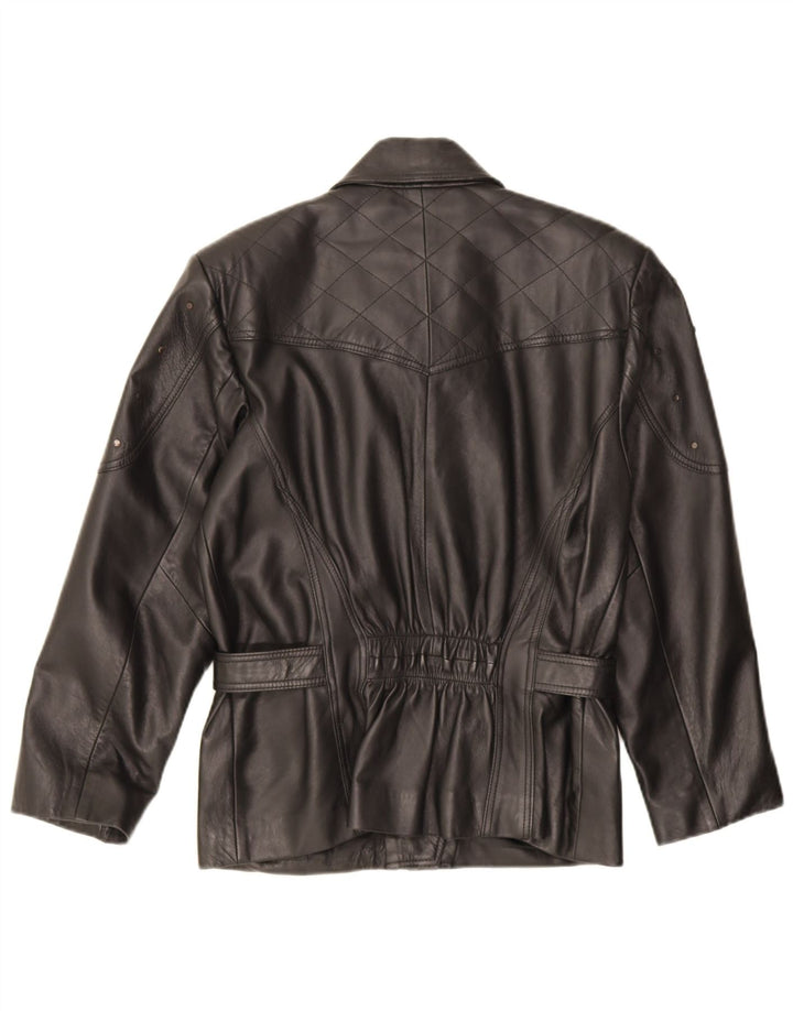 Vintage mujer chaqueta biker de cuero de gran tamaño EU 36 pequeño cuero negro