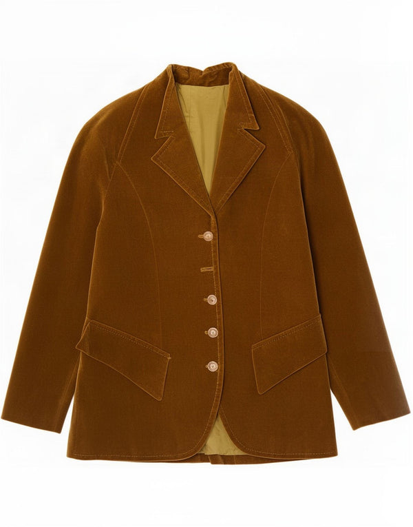 Vintage mujer 5 botones terciopelo Blazer chaqueta Reino Unido 8 pequeño caqui