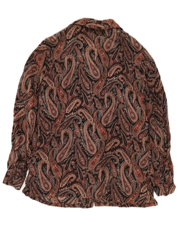 VINTAGE Camisa de Mujer Reino Unido 14 Grande Negro Paisley