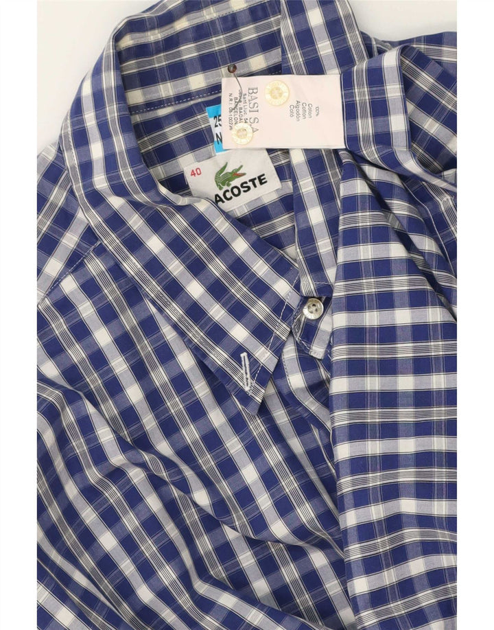 Camisa Lacoste Hombre Manga Corta Talla 40 Algodón Vichy Azul Medio