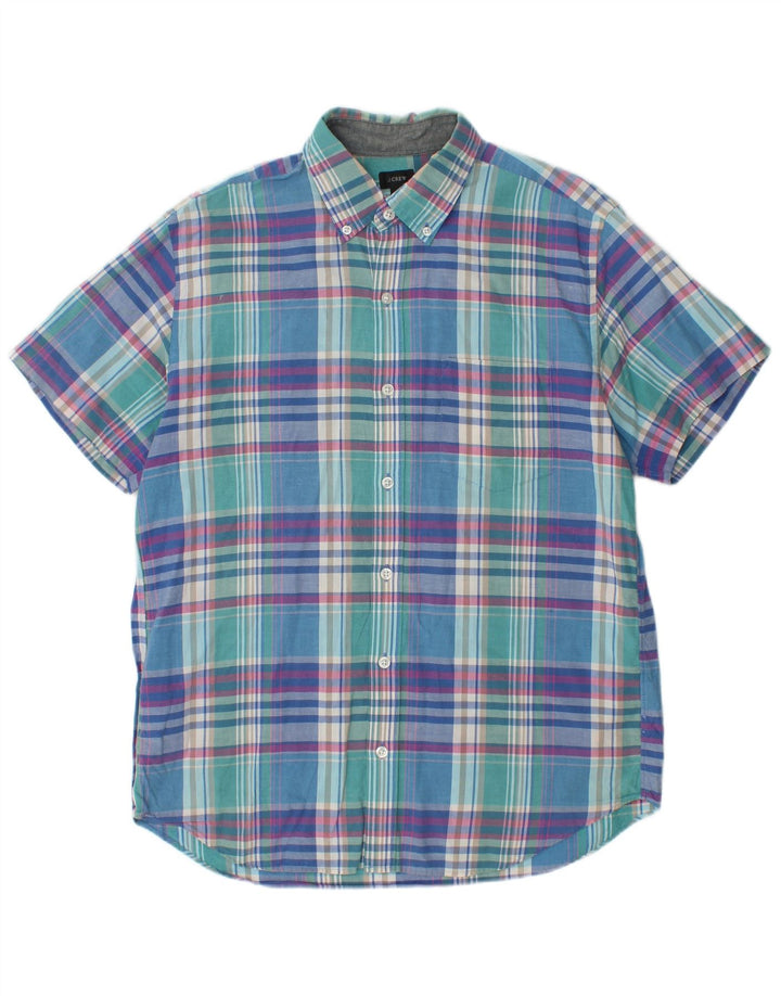 J. Crew Camisa de manga corta para hombre de algodón a cuadros azul medio