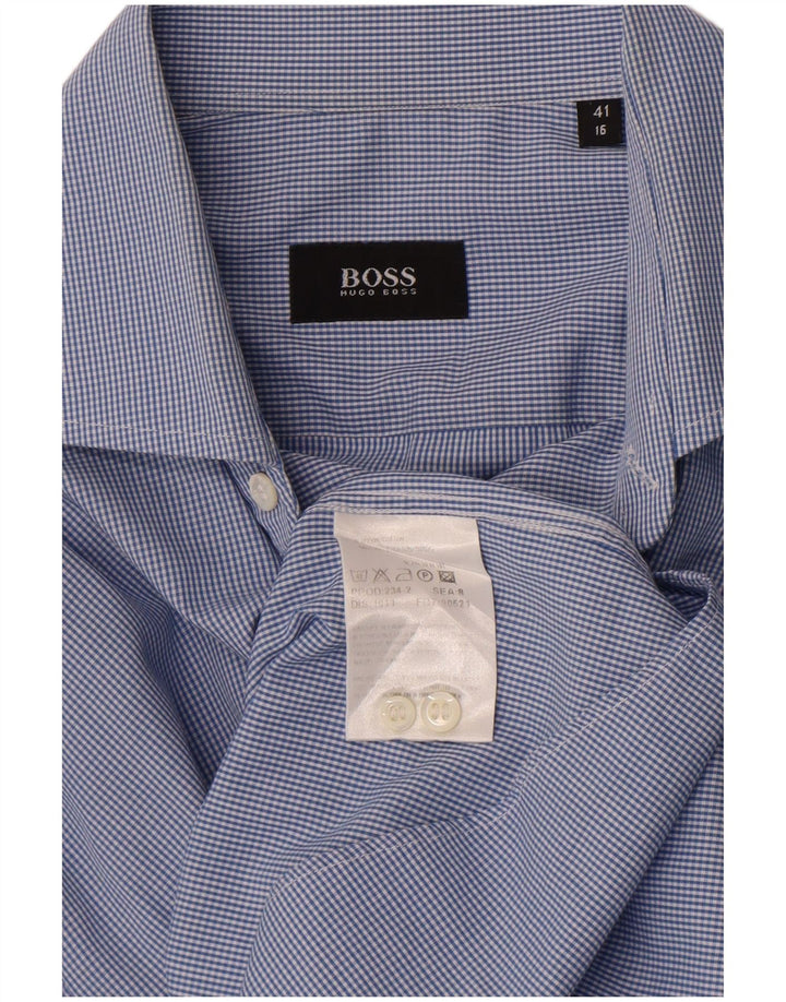 Hugo Boss Camisa para hombre Talla 41 16 Algodón a cuadros azul grande