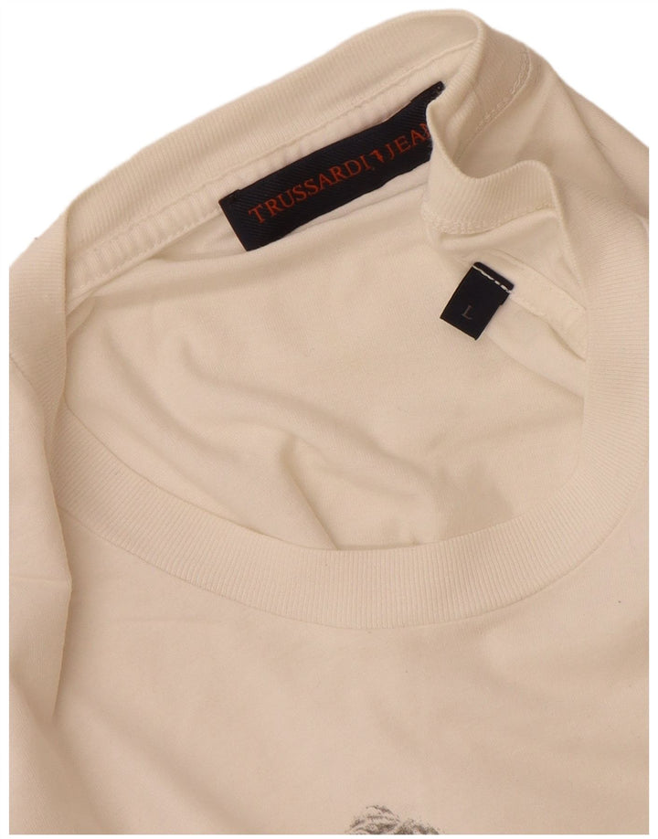 Trussardi Jeans Hombre Camiseta Gráfica Top Large Blanco