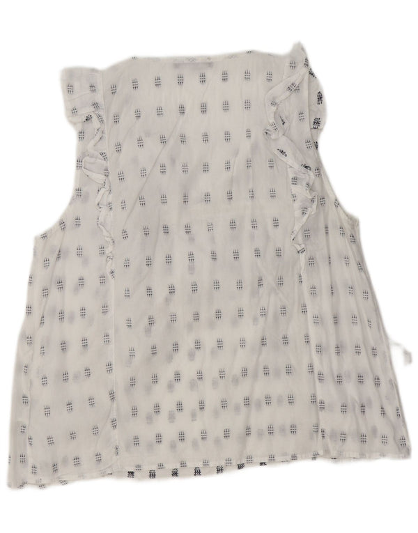 MARKS & SPENCER Blusa sin mangas para mujer Top UK 46 Grande Blanco Geométrico