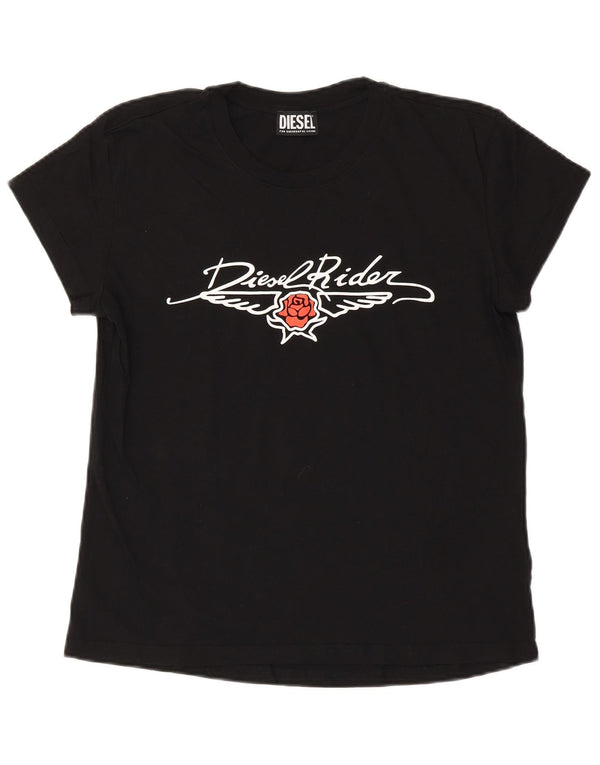 Diesel Mujer Camiseta Gráfica Top UK 44 Grande Algodón Negro