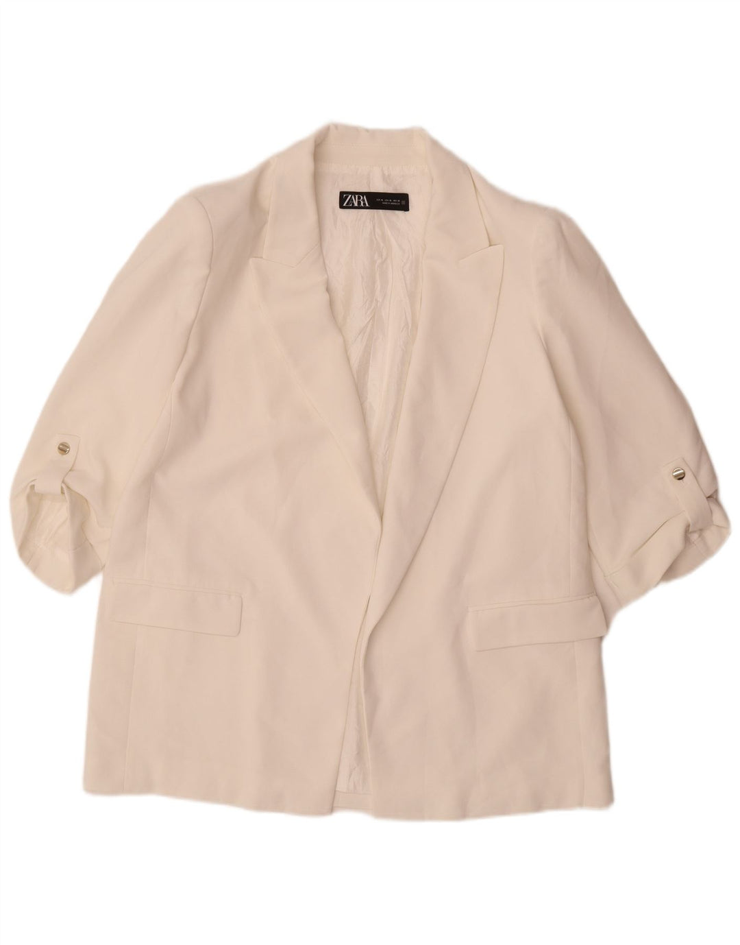 Zara Mujer Chaqueta Americana Abierta Manga 3/4 UK 40 XL Poliéster Blanco