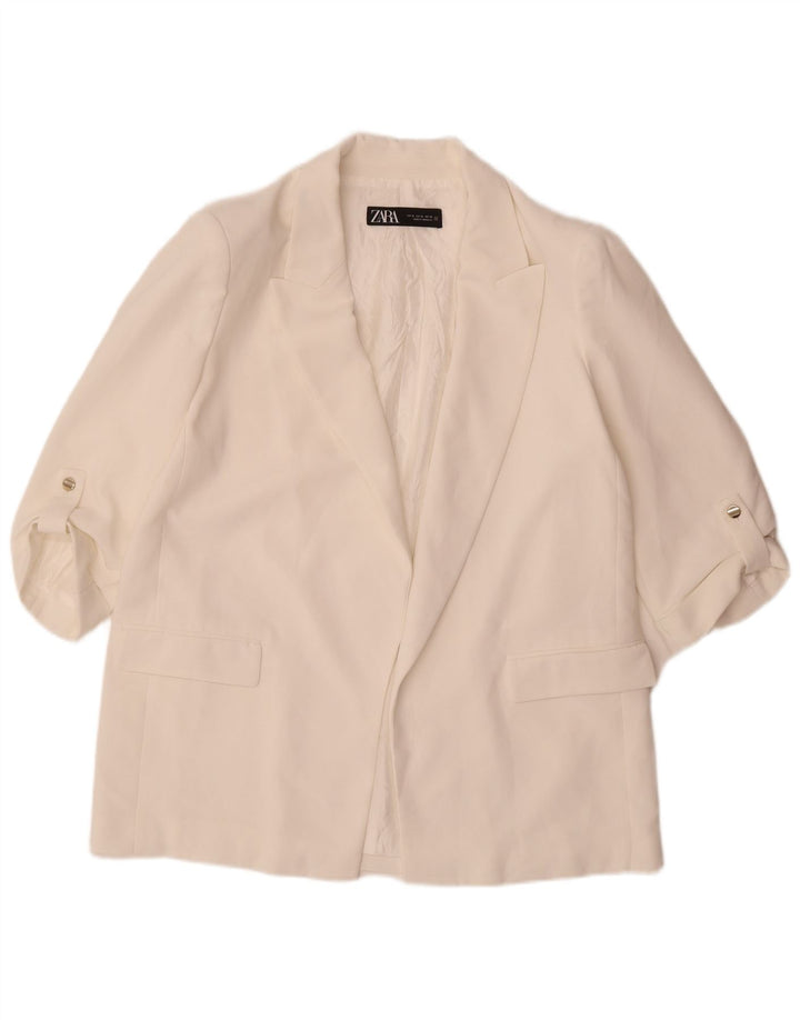 Zara Mujer Chaqueta Americana Abierta Manga 3/4 UK 40 XL Poliéster Blanco