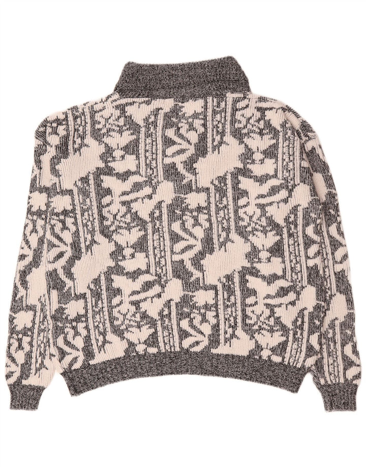 Vintage hombres patrón abstracto chal cuello jersey suéter XL gris