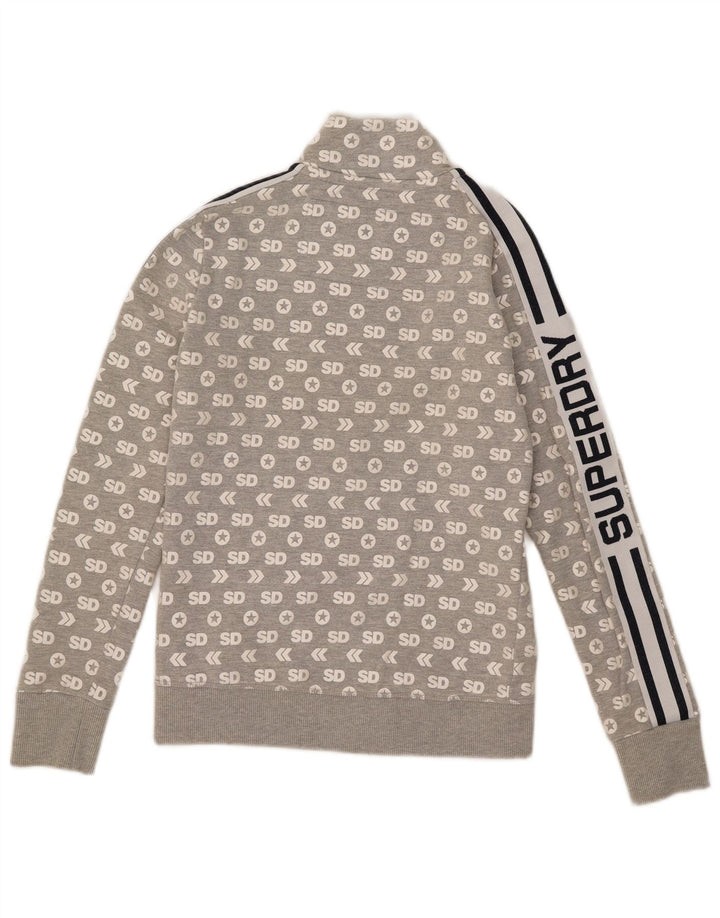 Superdry Mujer Graphic Chándal Top Chaqueta UK 10 Small Gris Algodón