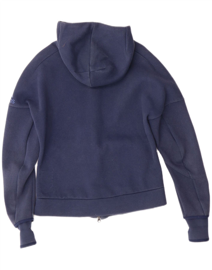 ADIDAS Sudadera con capucha y cremallera para mujer Reino Unido 12/14 Algodón azul marino mediano