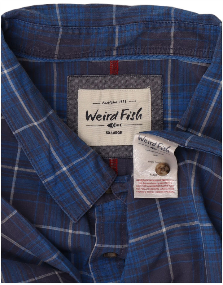 Weird Fish Camisa de Manga Corta para Hombre 5XL Algodón a Cuadros Azul