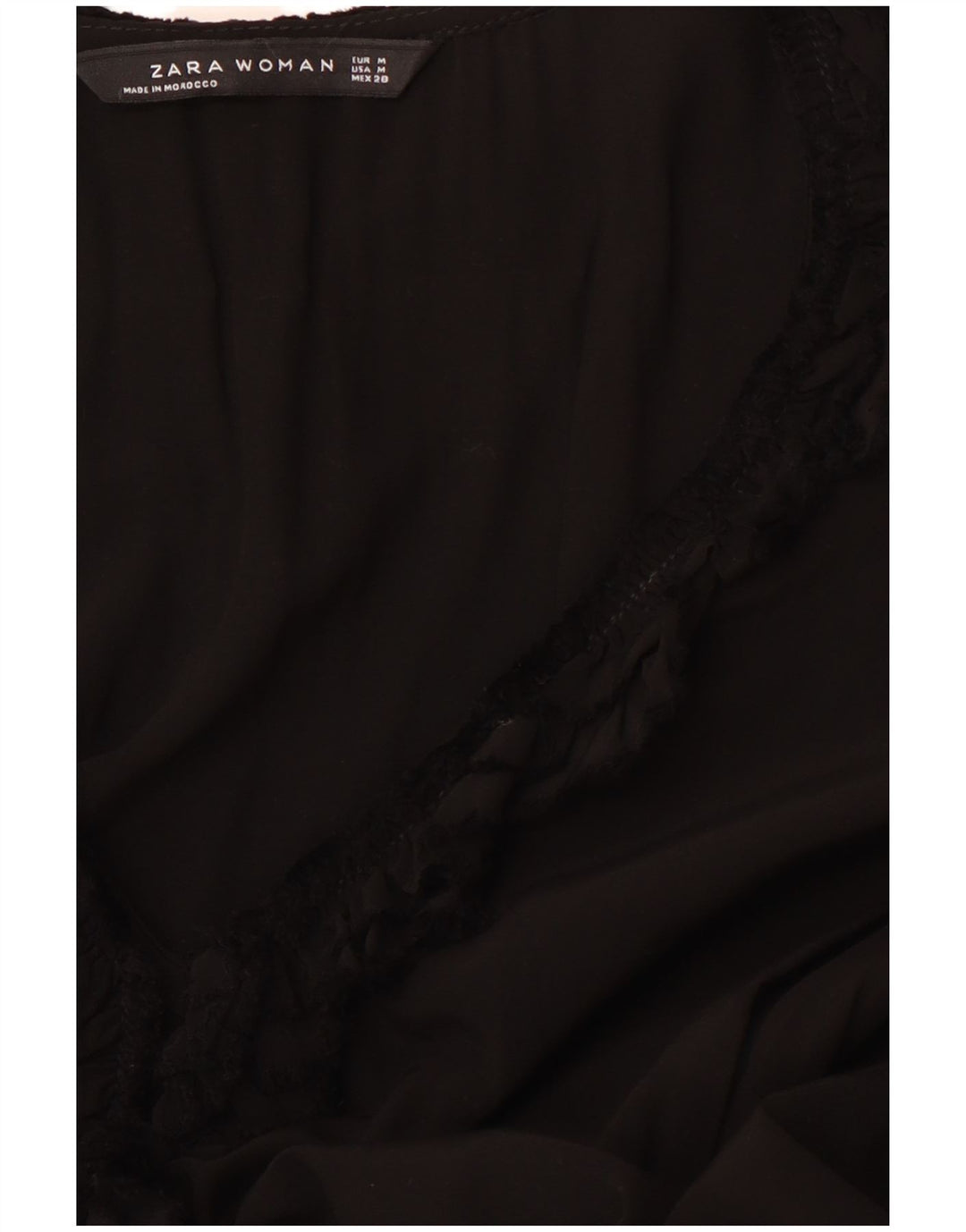 ZARA Mujer Vestido Acampanado De Manga Larga Con Volantes En La Parte Delantera UK 42 Mediano Negro