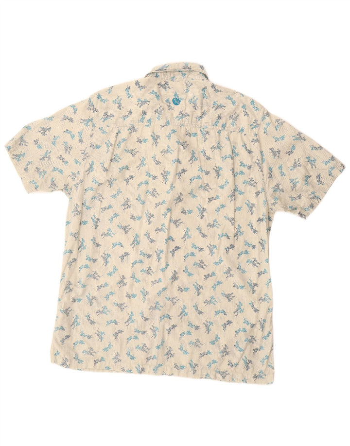 FAT FACE Camisa de manga corta para hombre de algodón floral blanco grande