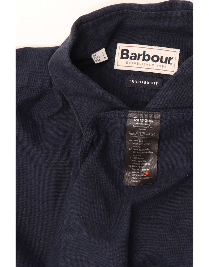 Barbour Camisa De Manga Corta Entallada Para Hombre Algodón Azul Marino Medio
